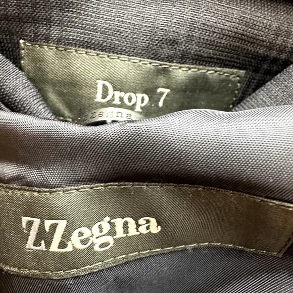 ZZegna Drop 7 Suit Set Notch Lapel Jacket Pleated Pants Wool Navy Blue 54R - Picture 3 of 16